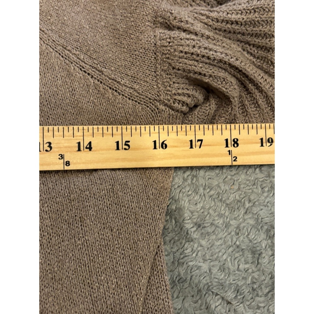 NWOT Express Open Front Cardigan Womens XS Beige Brown Ruffle Shoulder 3/4 - Picture 3 of 5